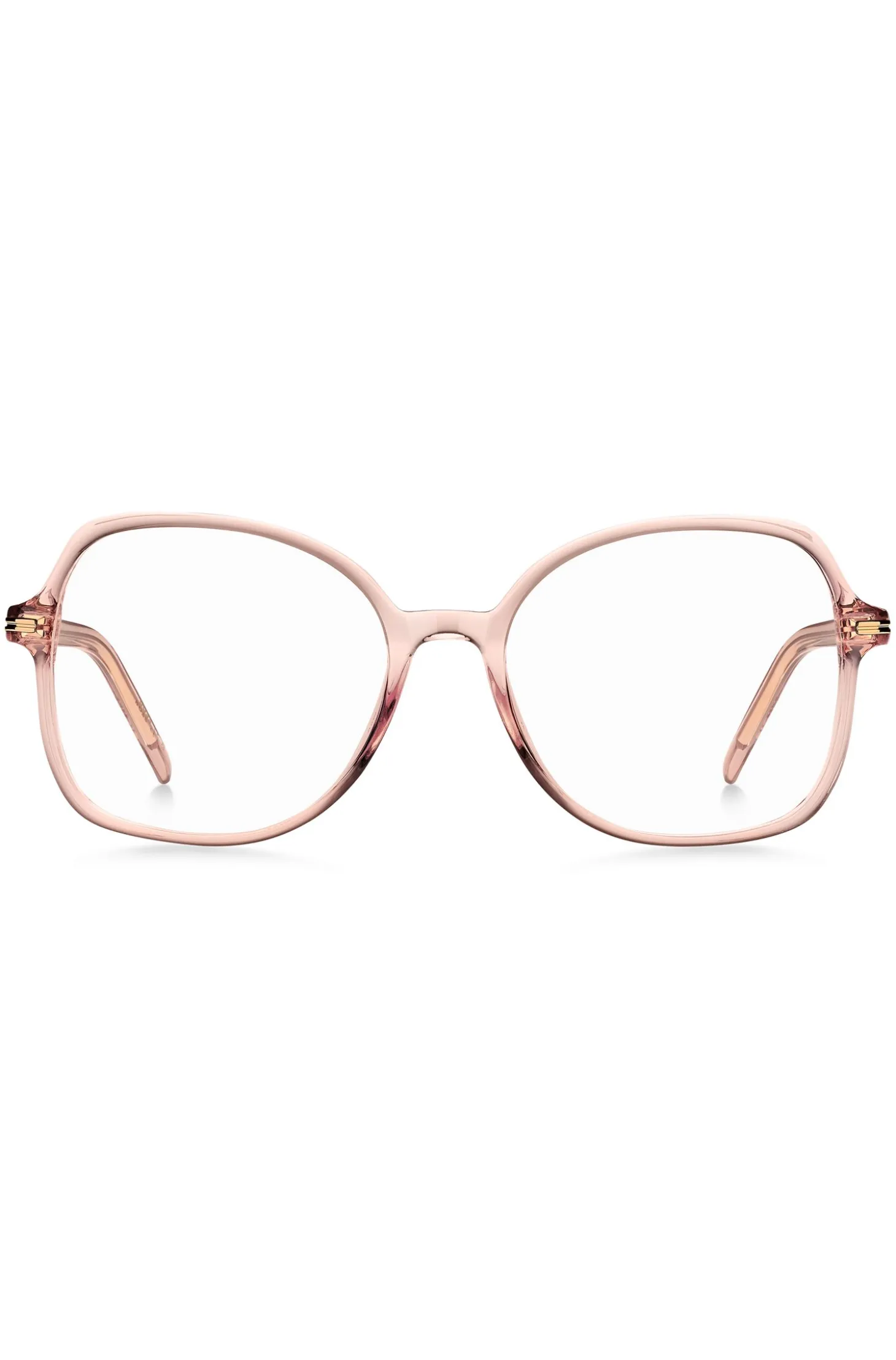 Pink-acetate optical frames with gold-tone hardware