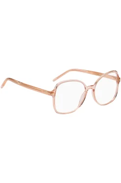 Pink-acetate optical frames with gold-tone hardware