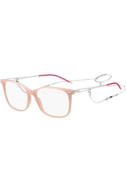 Pink-acetate optical frames with branded chain
