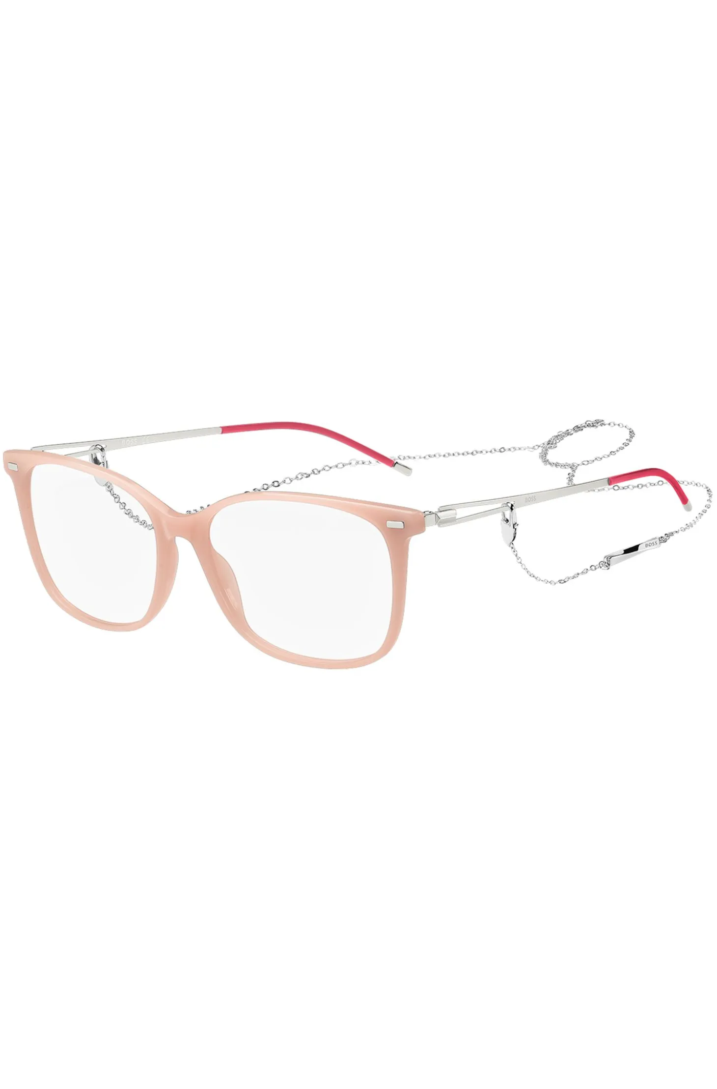 Pink-acetate optical frames with branded chain
