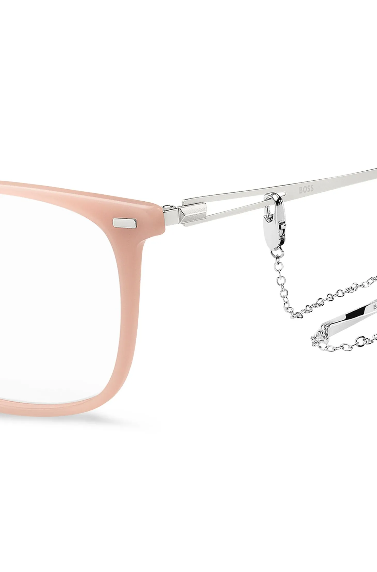 Pink-acetate optical frames with branded chain