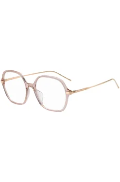 Pink-acetate optical frames with temple stripe