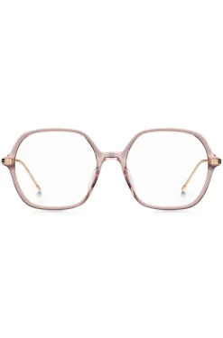 Pink-acetate optical frames with temple stripe