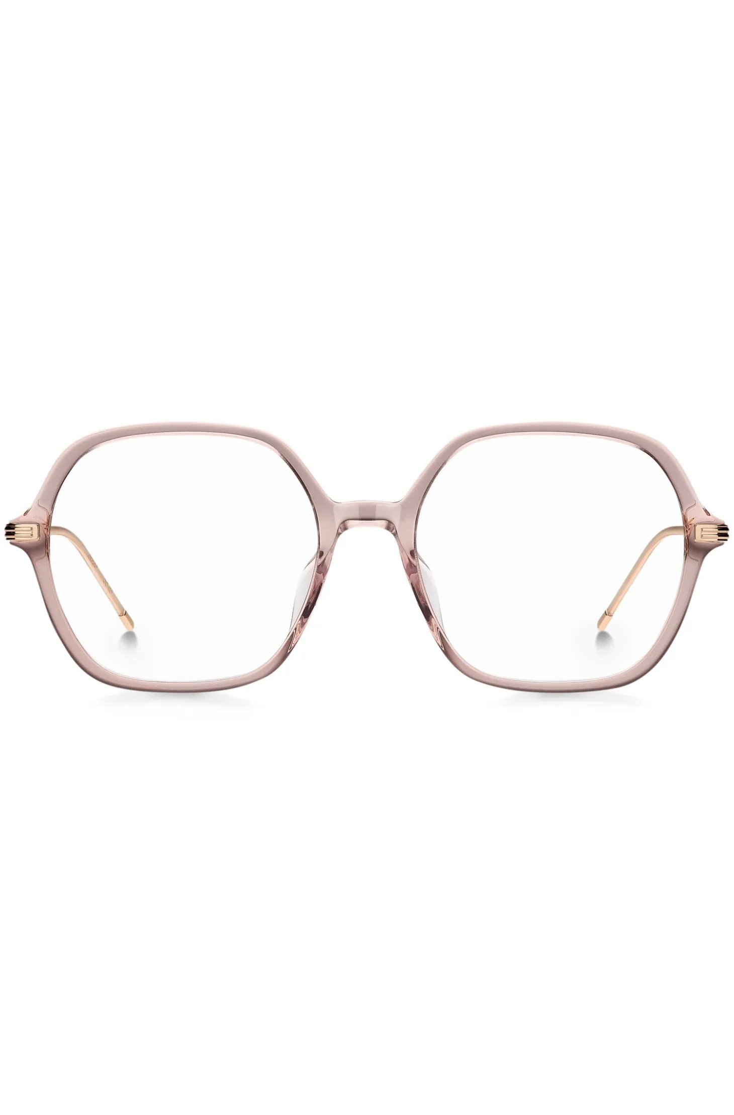 Pink-acetate optical frames with temple stripe