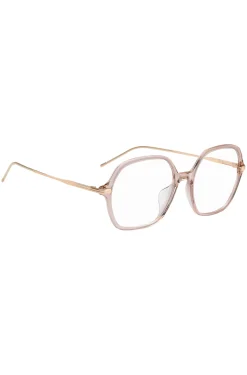 Pink-acetate optical frames with temple stripe
