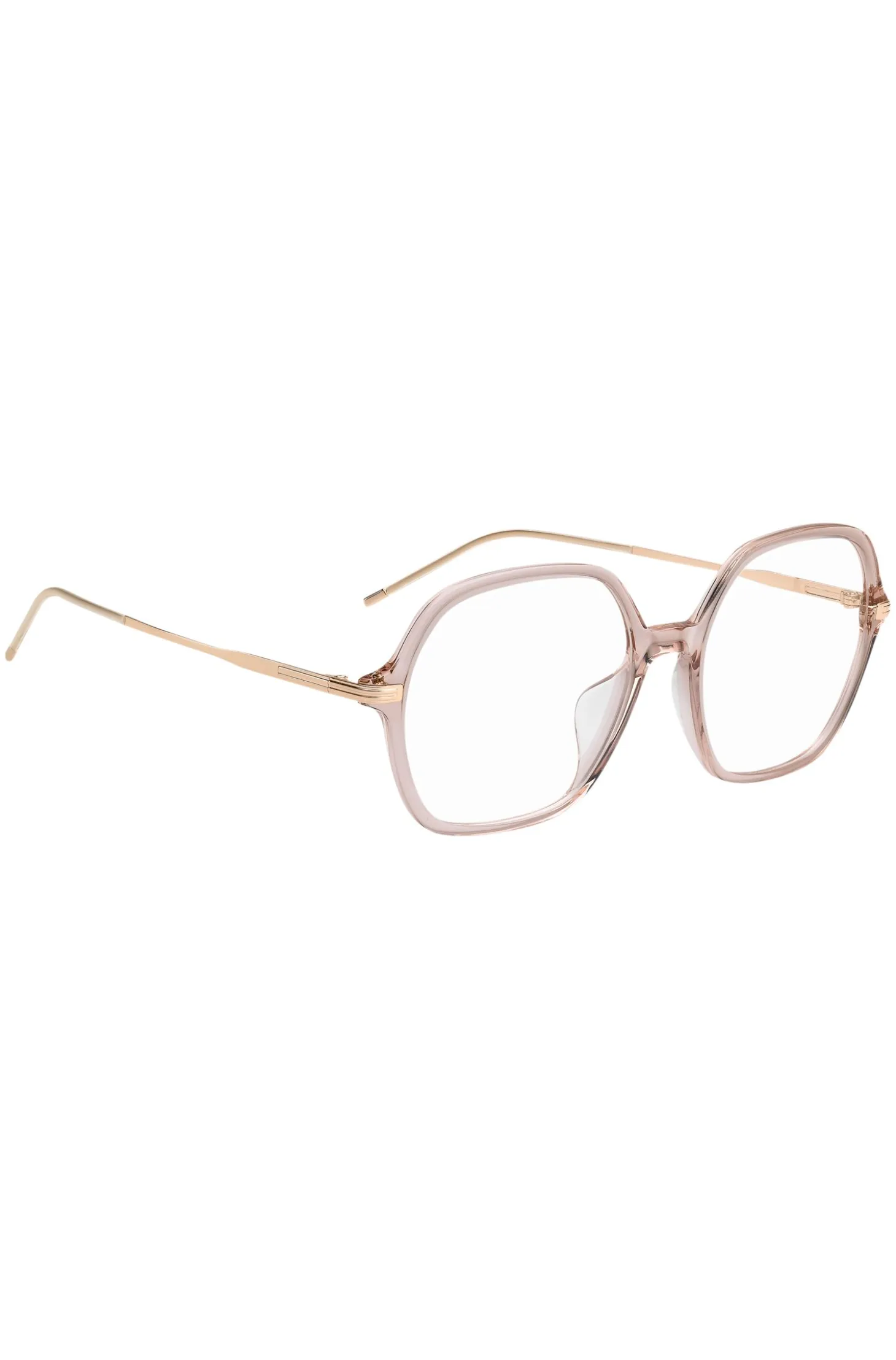 Pink-acetate optical frames with temple stripe
