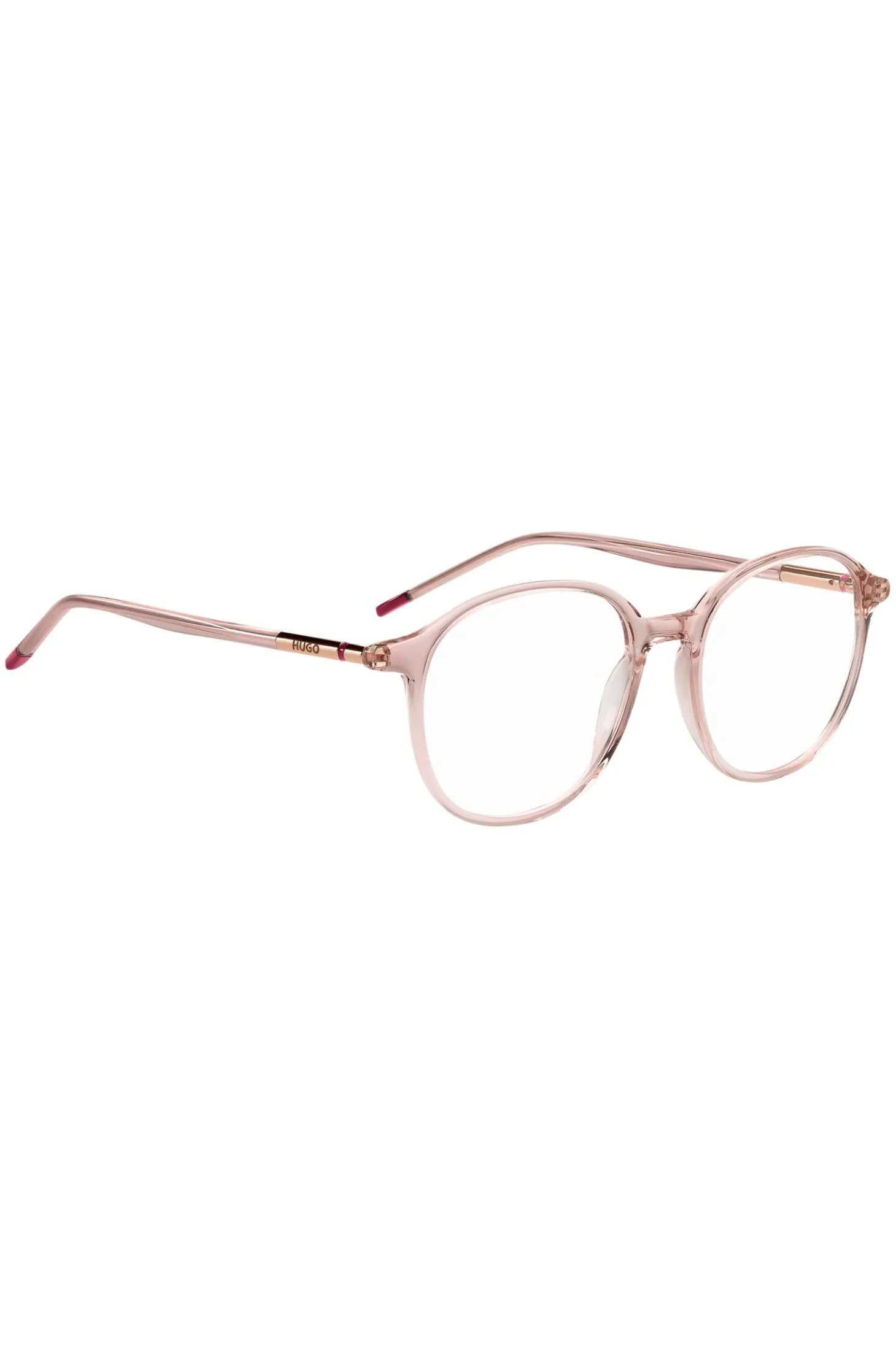 Pink-acetate optical frames with tubular temples