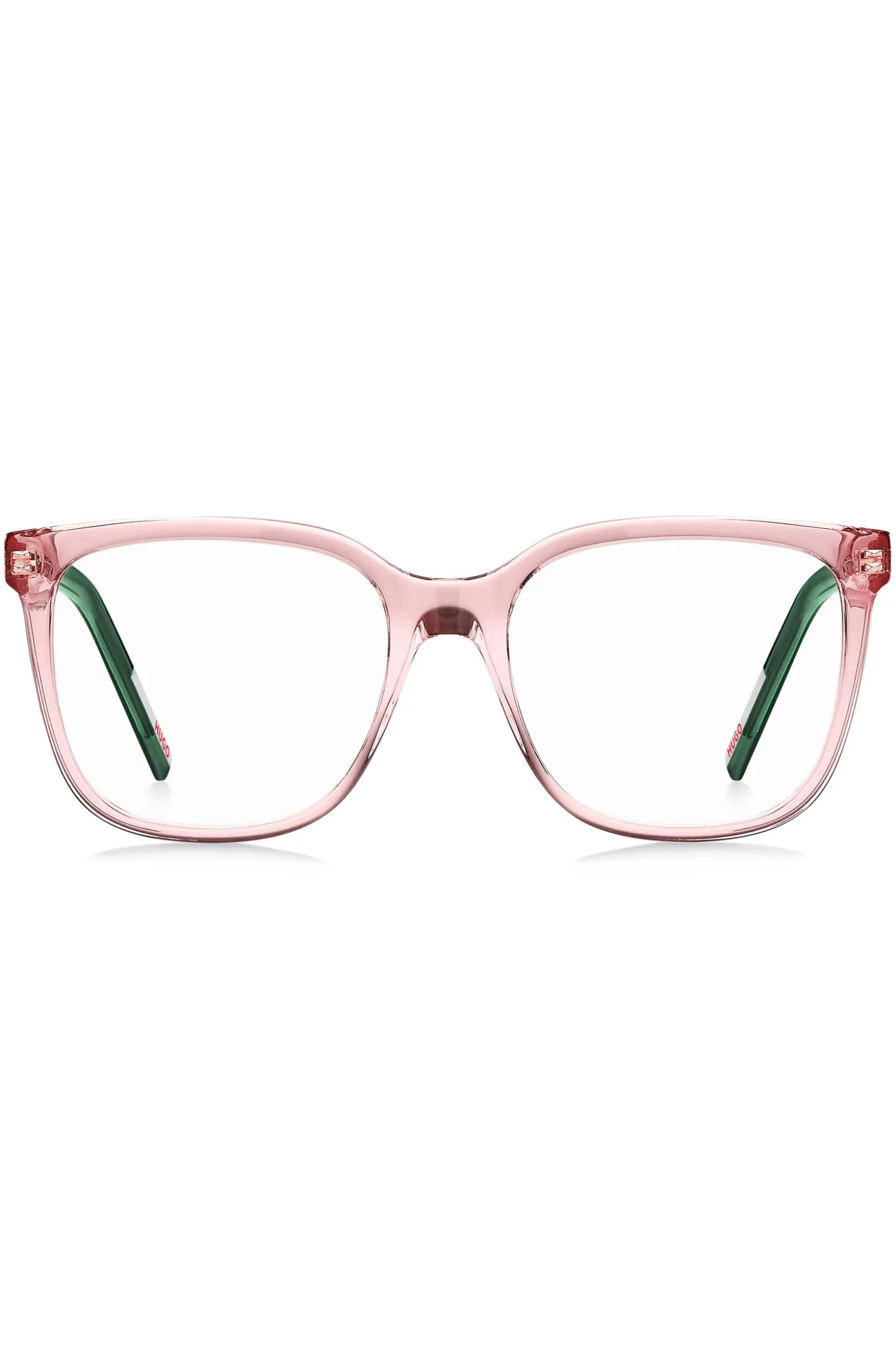 Pink-acetate optical frames with green end-tips