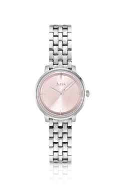 Pink-dial watch with multi-link bracelet