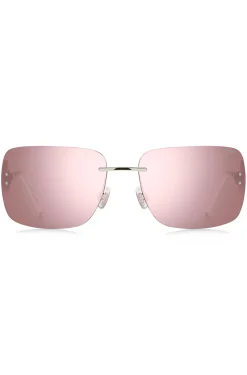 Pink-lens sunglasses with stacked-logo temples