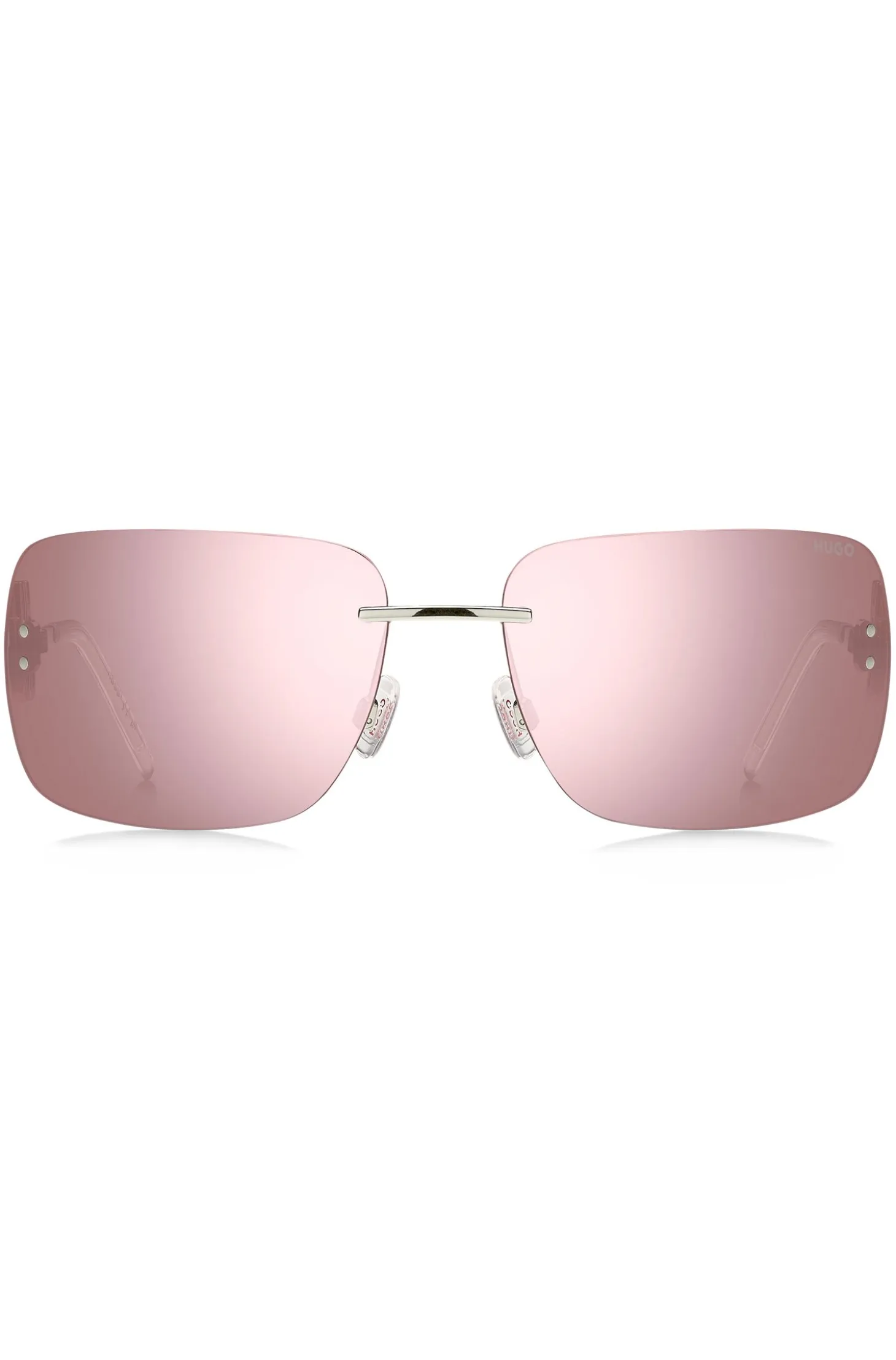 Pink-lens sunglasses with stacked-logo temples