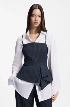 Pinstripe top with peplum hem