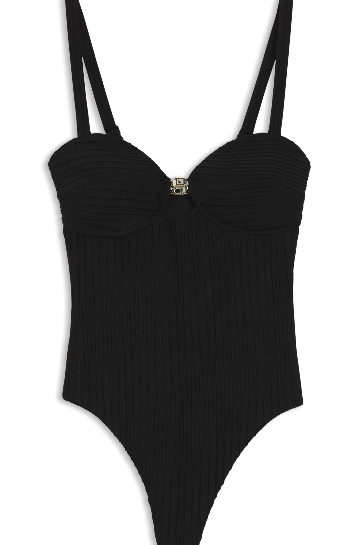 Pleated-fabric swimsuit with metallic Double B monogram