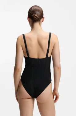 Pleated-fabric swimsuit with metallic Double B monogram