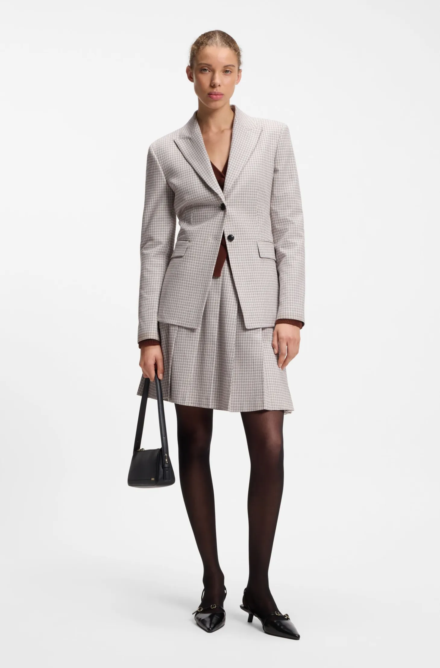 Pleated mini skirt with micro check