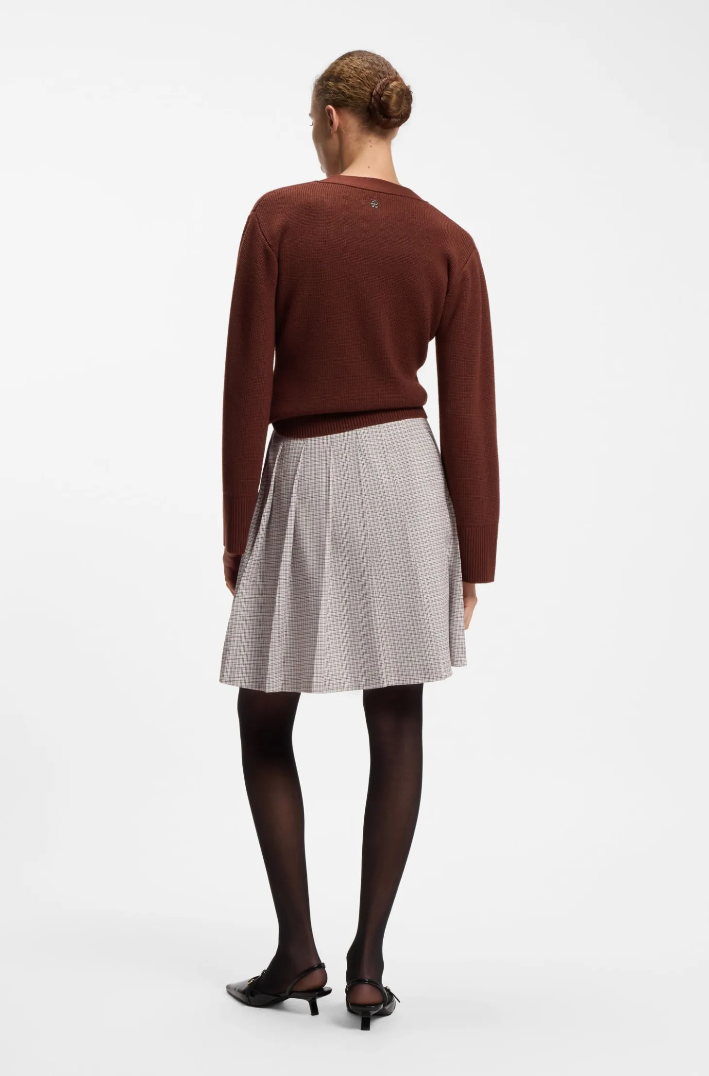 Pleated mini skirt with micro check