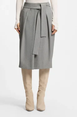 Pleat-front skirt with belt