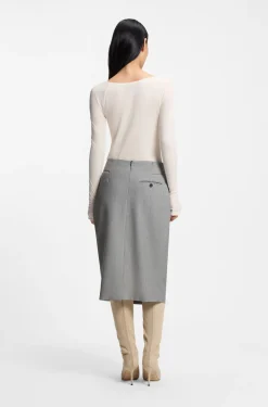 Pleat-front skirt with belt