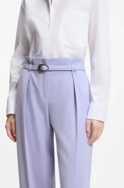 Pleat-front trousers with buckled belt