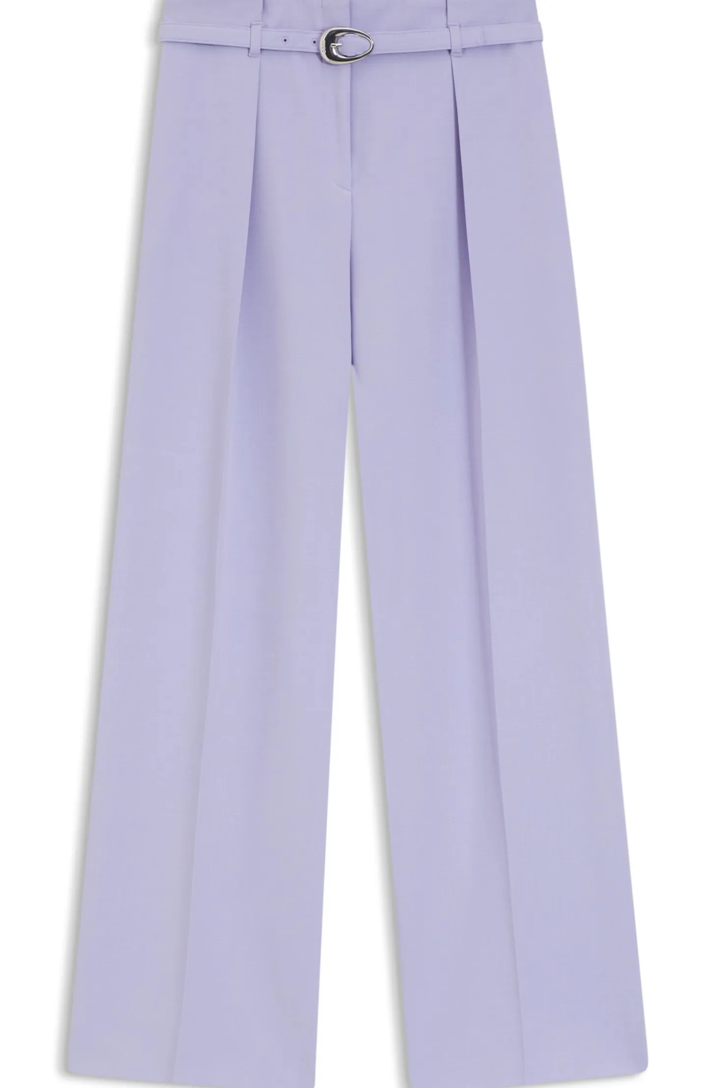 Pleat-front trousers with buckled belt