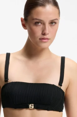 Plissé bandeau bikini top with Double B monogram