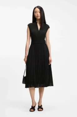 Plissé-crepe dress with notch neckline