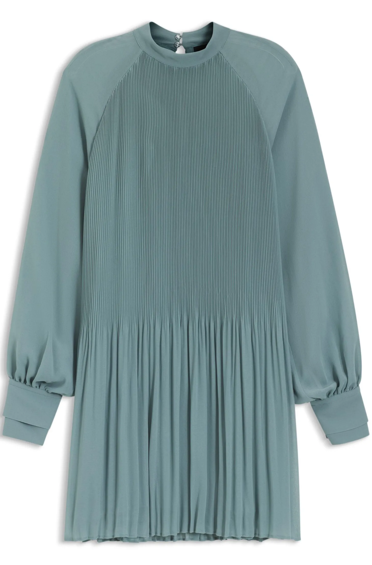 Plissé dress with sheer sleeves