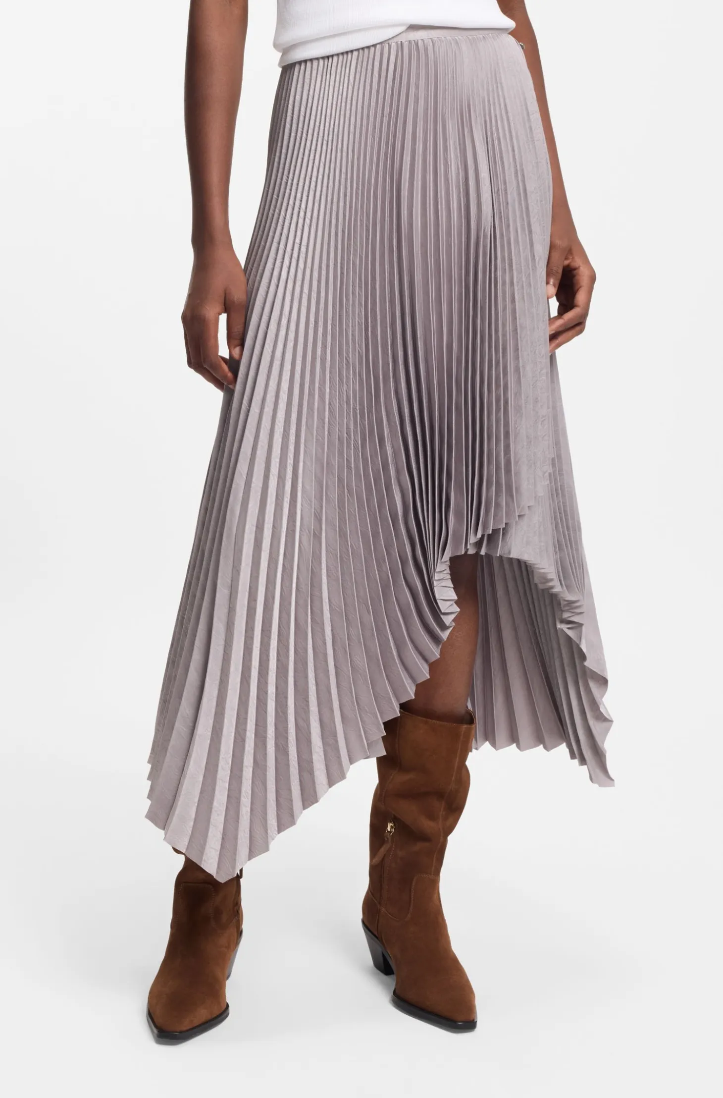 Plissé-pleat skirt in crinkle satin