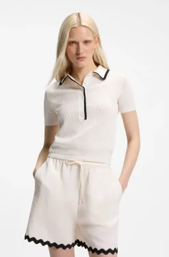 Pointelle-cotton sweater with scallop trim