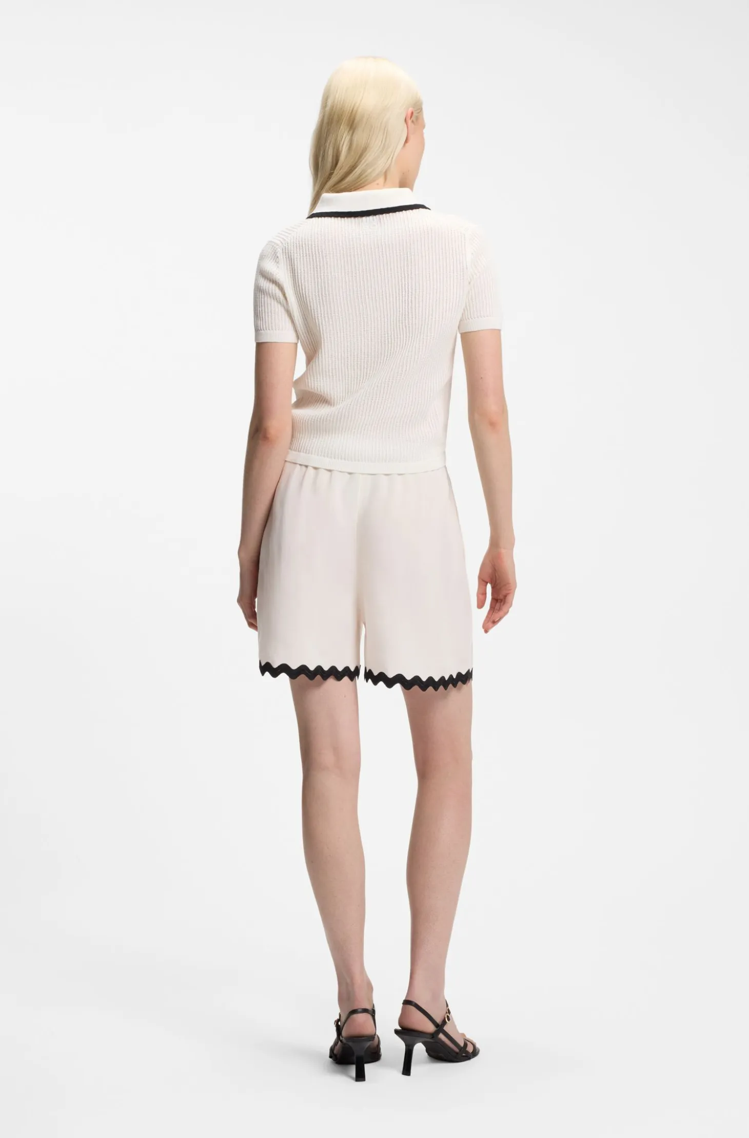 Pointelle-cotton sweater with scallop trim