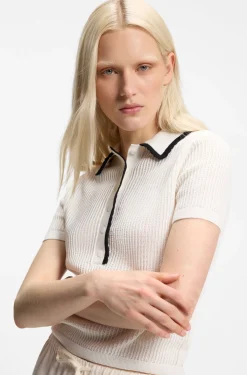 Pointelle-cotton sweater with scallop trim