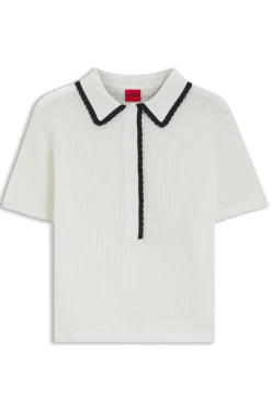 Pointelle-cotton sweater with scallop trim