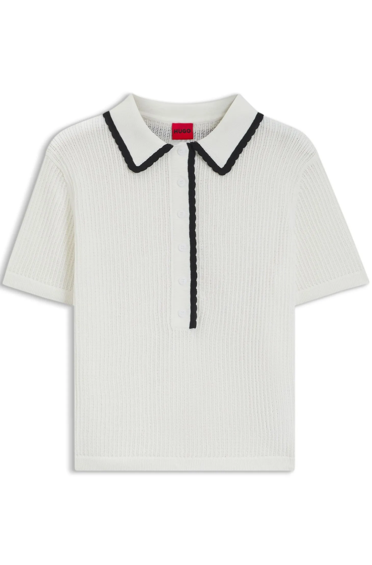 Pointelle-cotton sweater with scallop trim