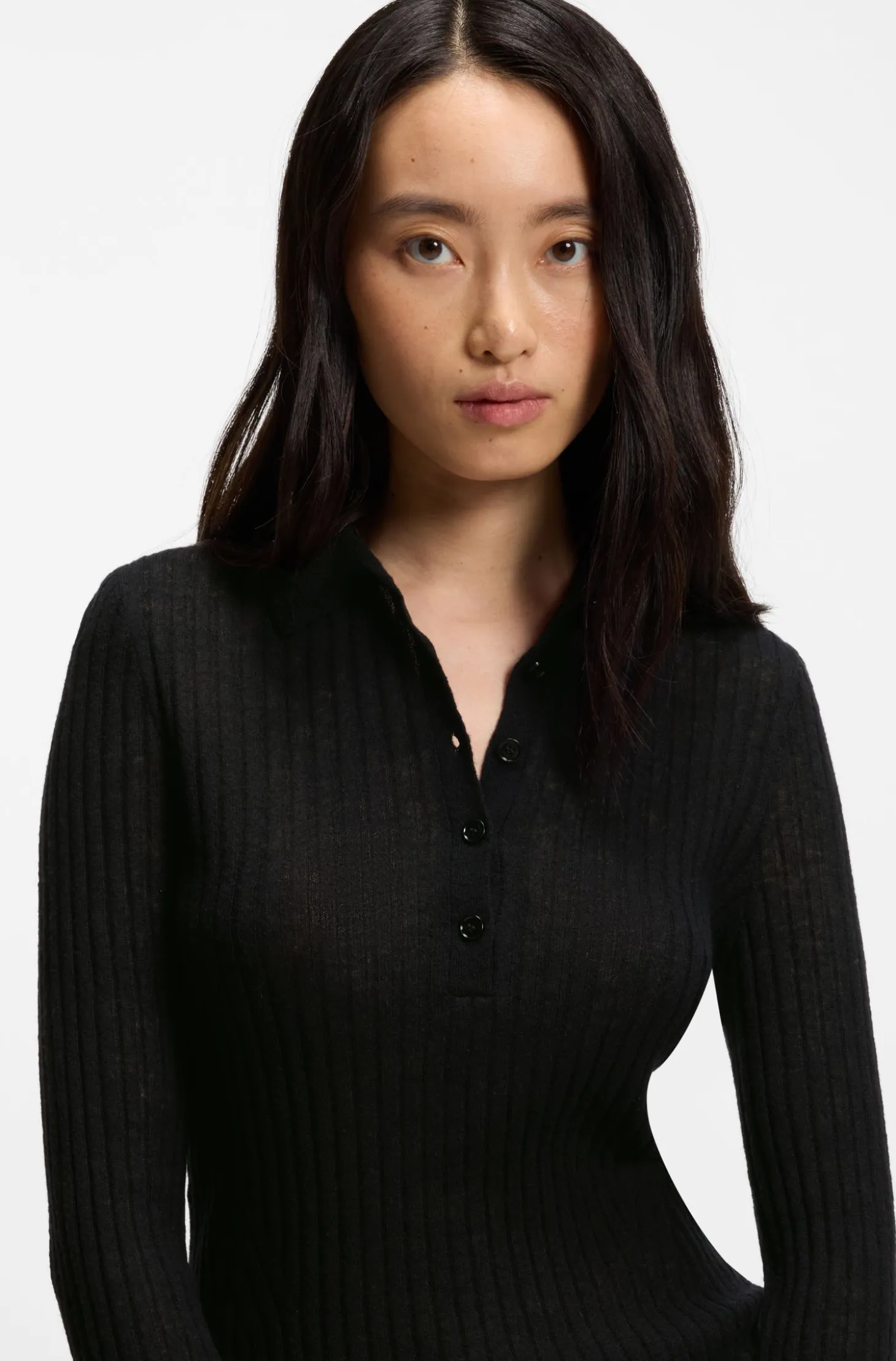 Polo-collar sweater in a sheer wool blend