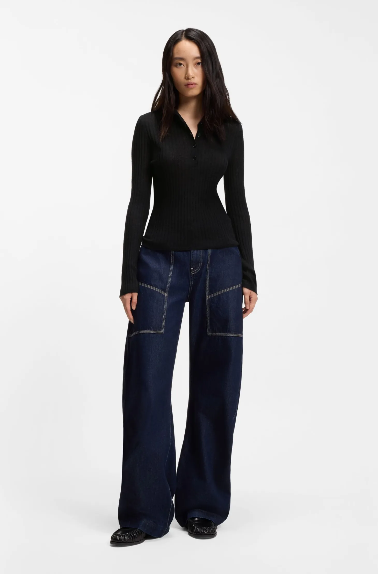 Polo-collar sweater in a sheer wool blend