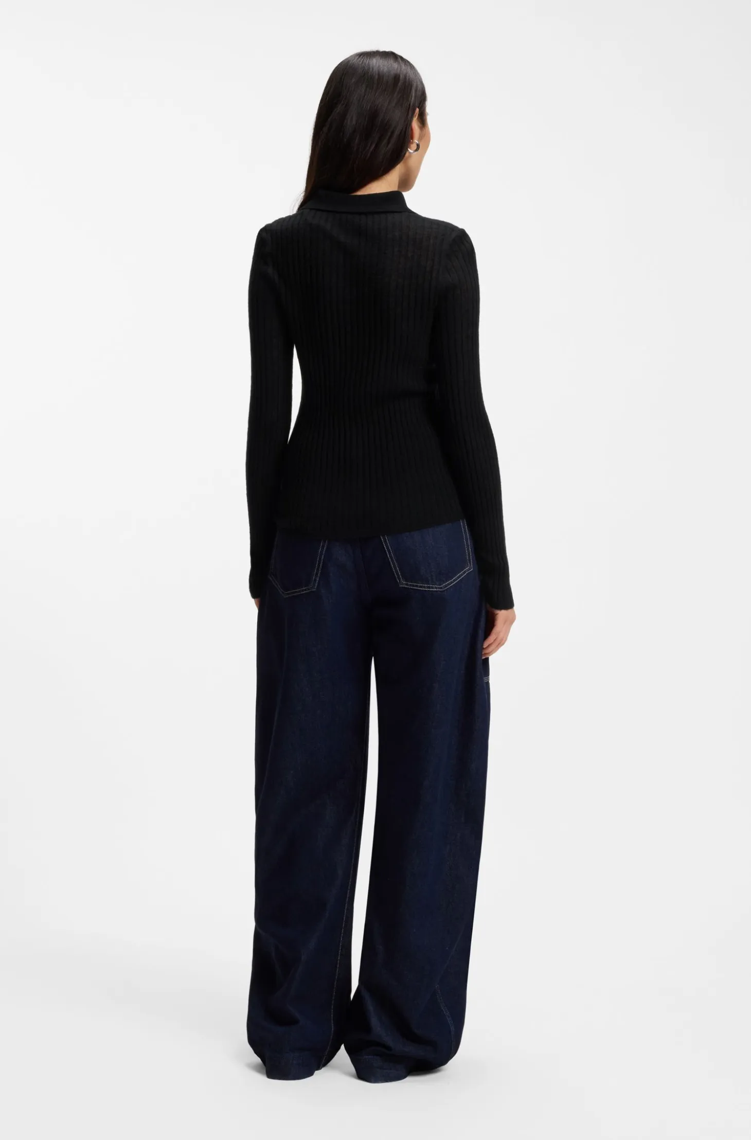 Polo-collar sweater in a sheer wool blend