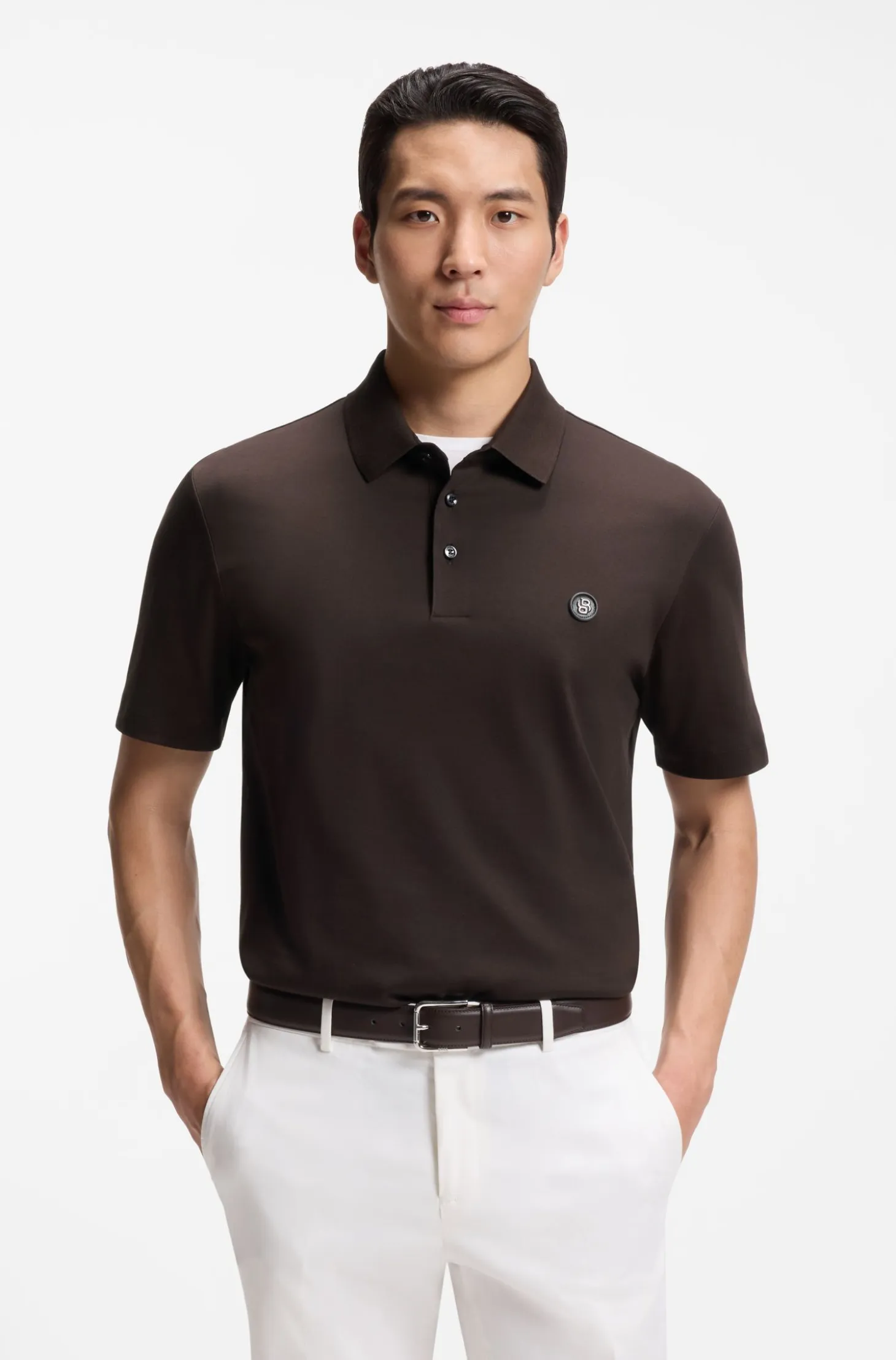 Polo shirt in mercerised cotton with Double B monogram