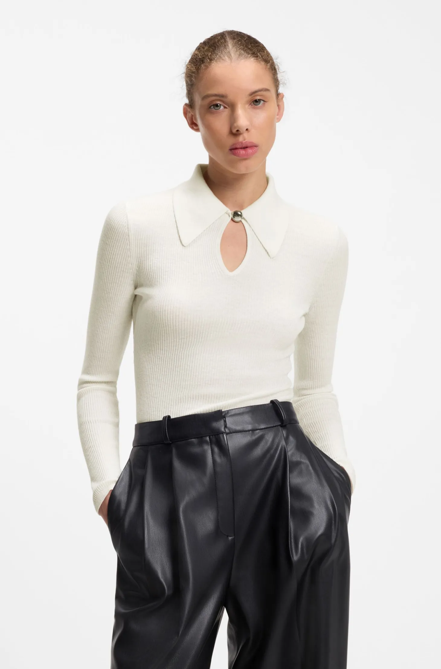 Polo sweater in a wool blend with cashmere
