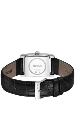 PRINCIPLE DRESS Black-dial watch with alligator-embossed leather strap