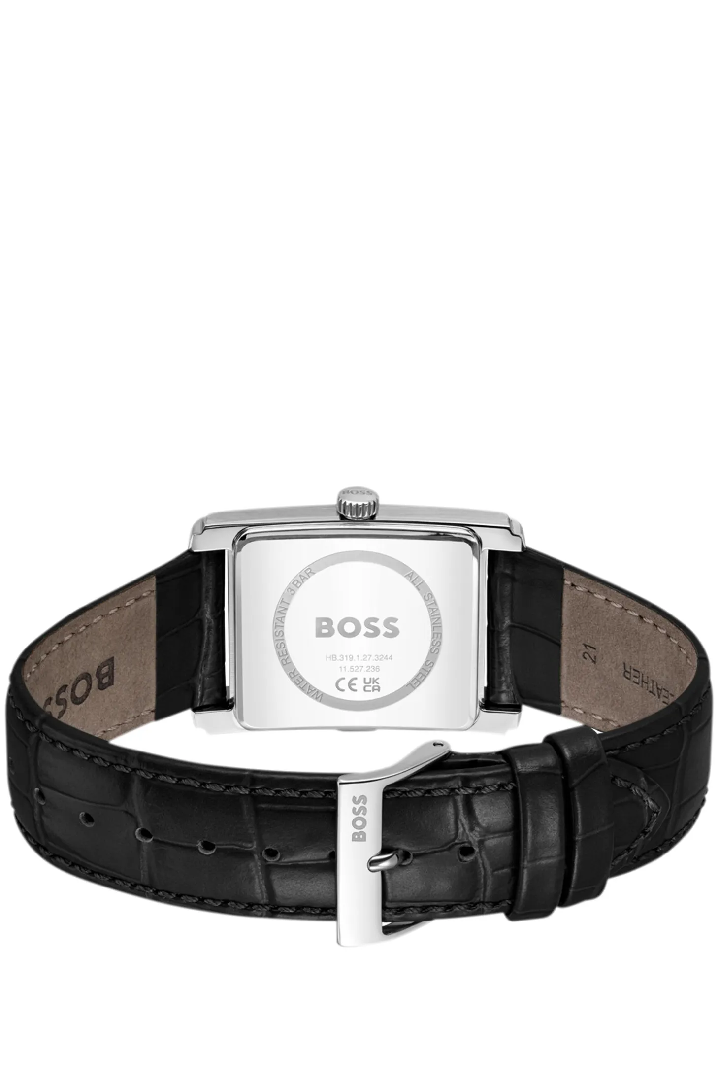 PRINCIPLE DRESS Black-dial watch with alligator-embossed leather strap