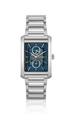 PRINCIPLE Link-bracelet watch with blue textured skeleton dial
