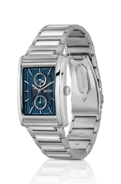 PRINCIPLE Link-bracelet watch with blue textured skeleton dial