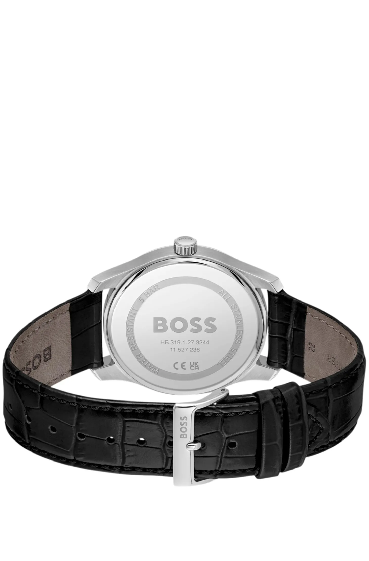 PRINCIPLE MASTER Black-textured-dial watch with leather strap