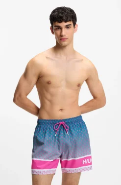 Printed swim shorts with stripe and logo