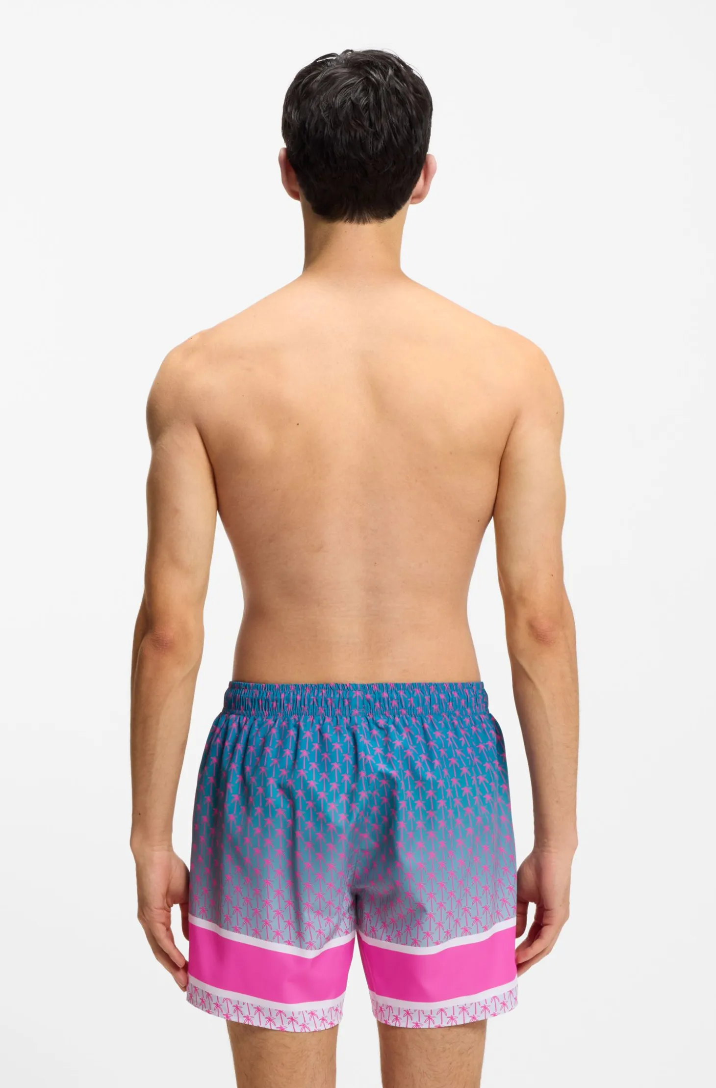 Printed swim shorts with stripe and logo