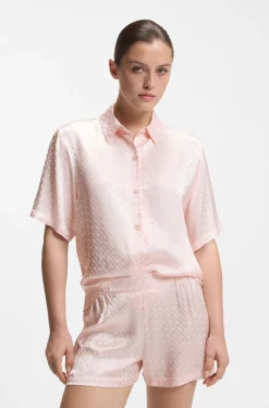 Pyjama shirt in satin with monogram jacquard