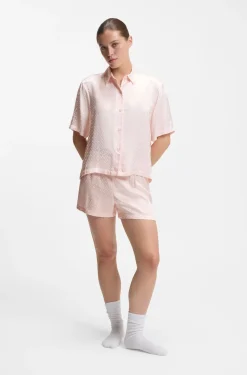 Pyjama shirt in satin with monogram jacquard