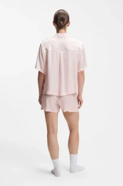 Pyjama shirt in satin with monogram jacquard