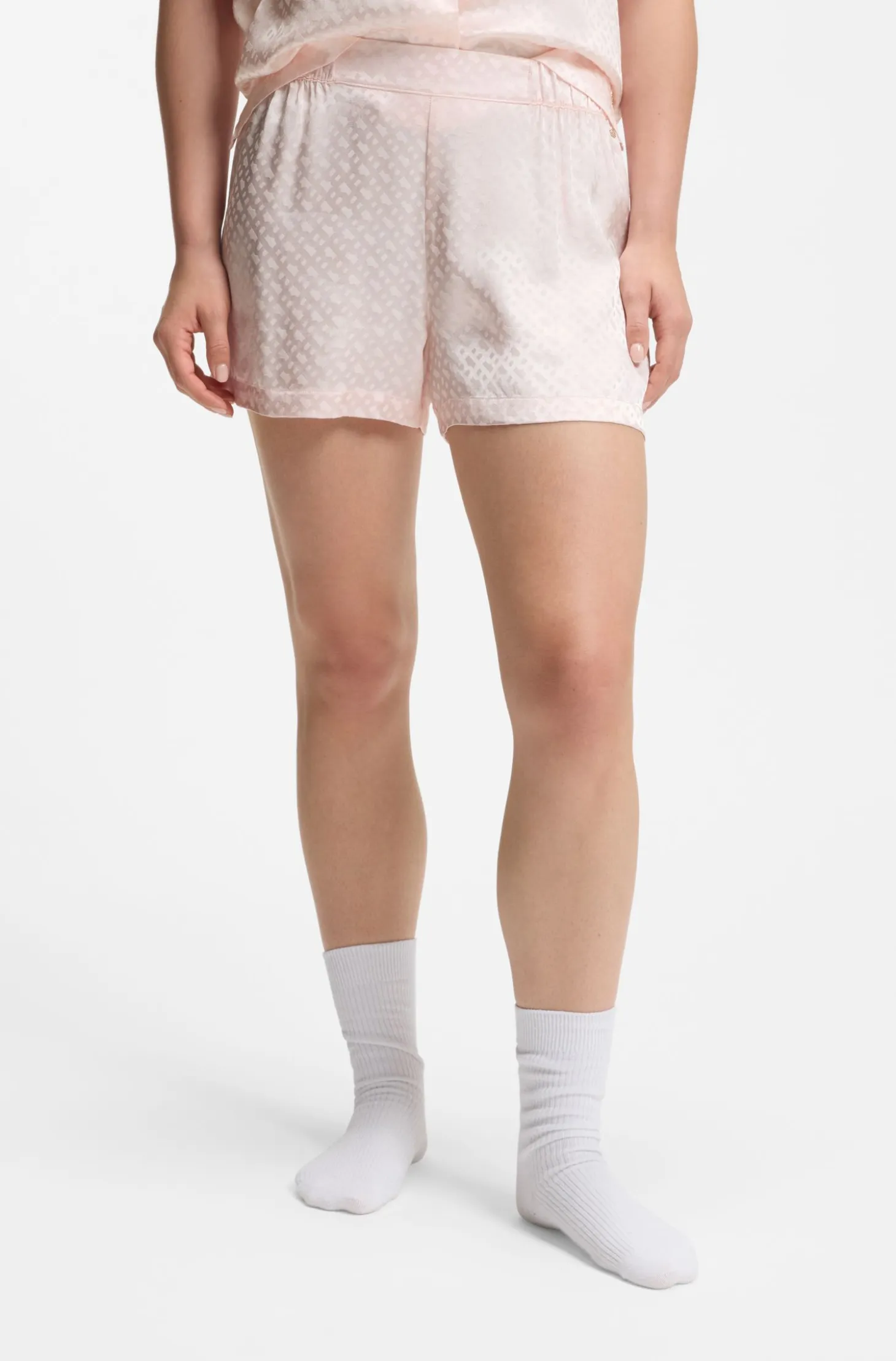 Pyjama shorts in satin with monogram jacquard