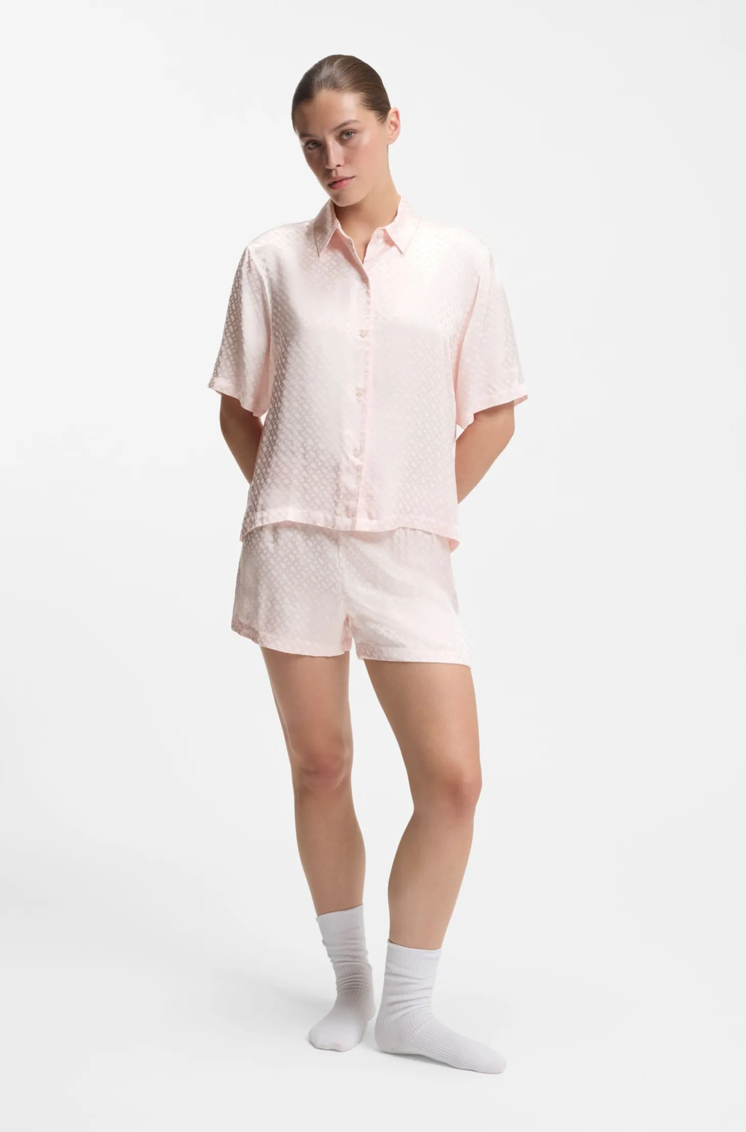 Pyjama shorts in satin with monogram jacquard
